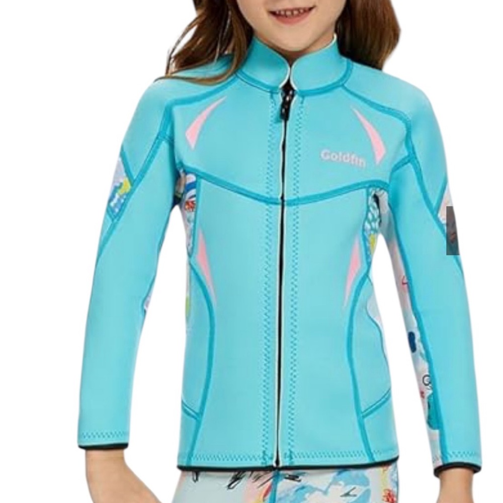 GoldFin Kids Wetsuit Jacket 2mm Girls Wetsuits Top Neoprene Long Sleeve Size 8